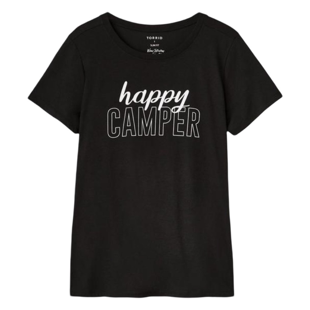 Happy Camper Black Slim Fit Crew Tee